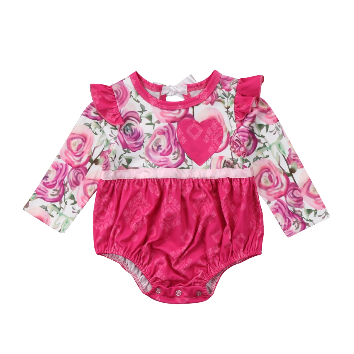 Lovely Newborn Infant Baby Girl Floral Romper Jumpsuit Long Sleeve Love
