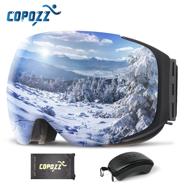 US $31.96 COPOZZ Brand Magnetic Ski Goggles With Case Double Lens Antifog Ski Snow Glasses UV400 Skiing Men 
