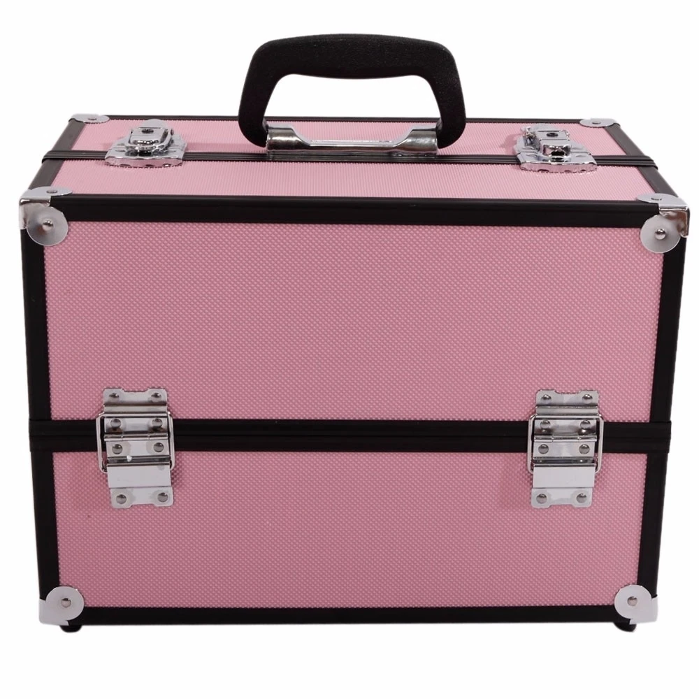 Aluminum Alloy Makeup Train Case Jewelry Box Organizer PinkMakeup