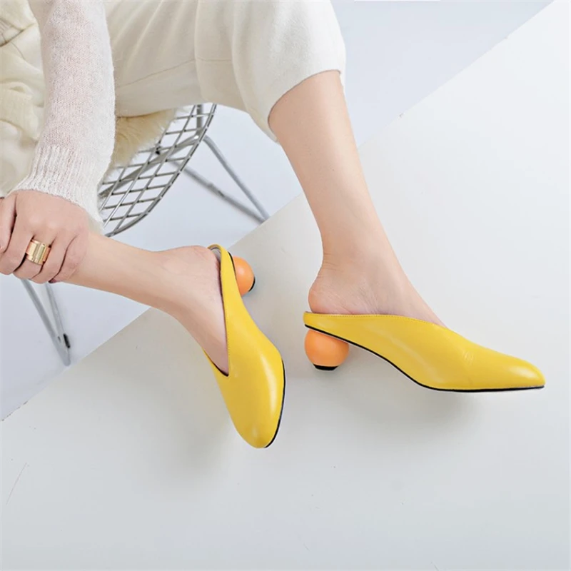 MSSTOR Strange Style Slippers Women Plus Size 33-43 Round Toe Genuine Leather Outside Retro Mules Shoes Women Fashion High Heels MSSTOR Strange Style Slippers Women Plus Size 33-43 Round Toe Genuine Leather Outside Retro Mules Shoes Women Fashion High Heels