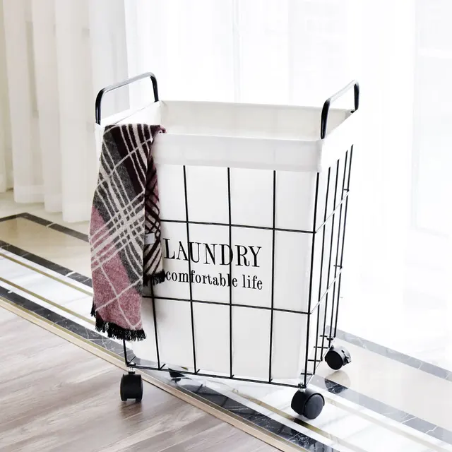 Dirty Clothes Storage Basket Retro Nordic Iron Dirty Clothes Storage Basket Retro Nordic Iron Household Laundry With Large Wheels