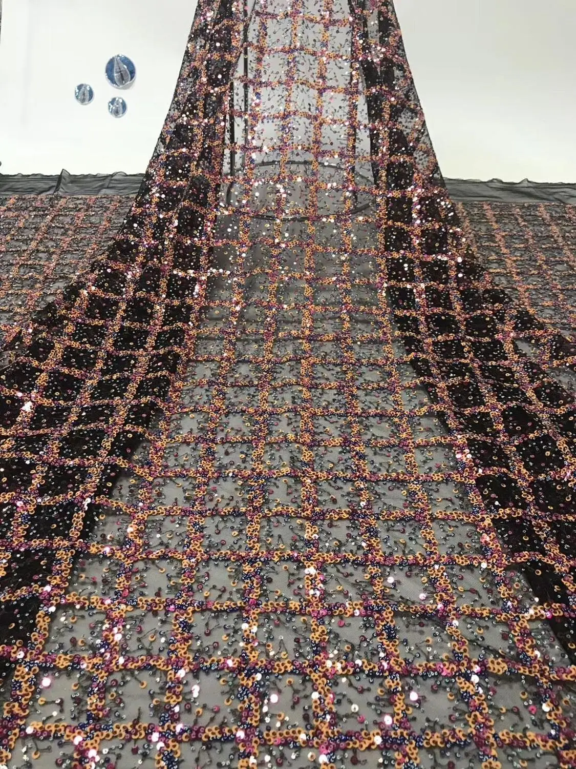 

luxury Embroidered African tulle French Lace Fabric with sequins JOY-51912 With best quality for party dress