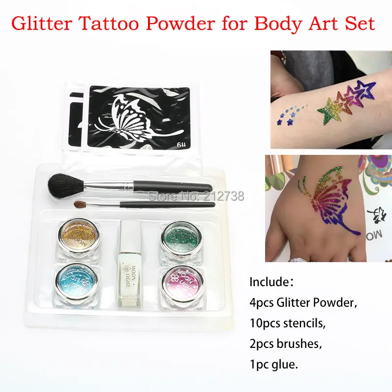 Temporary Tattoos Glitter Tattoo Complete Kits 4 Colors Body Painting