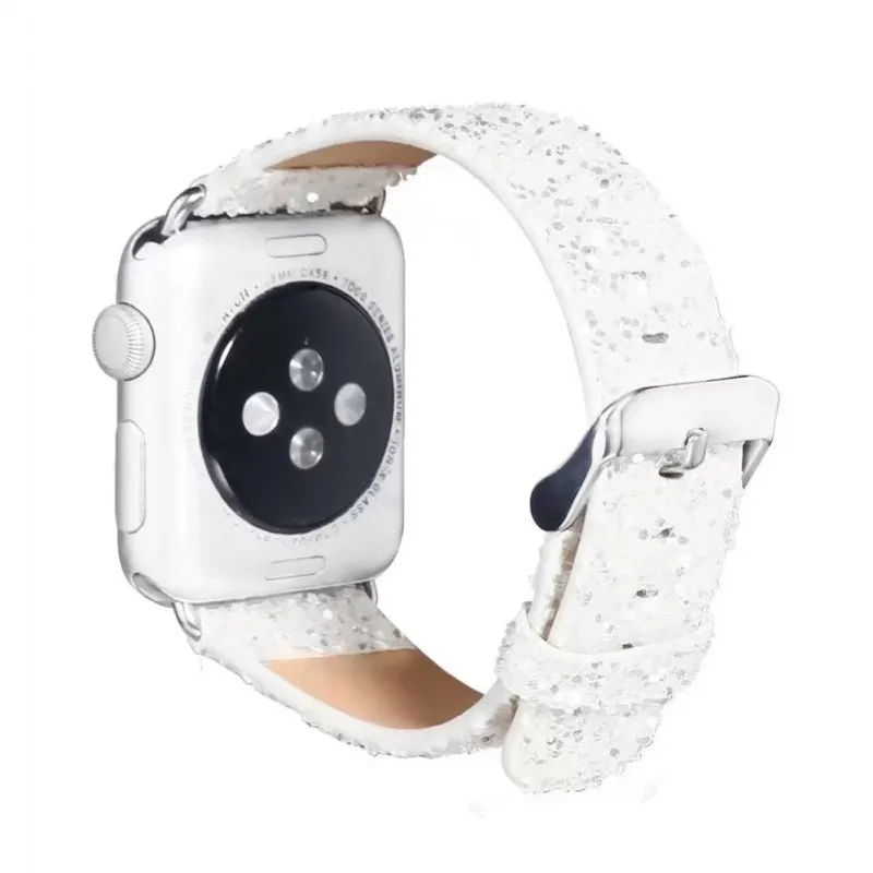 Рождество с блестками Мощность Кожа Bling наручных часов iWatch, ремешок для наручных часов Ремешок для наручных часов Apple Watch Series 5/4/3/2/1 38 мм 40 мм 42 44 мм