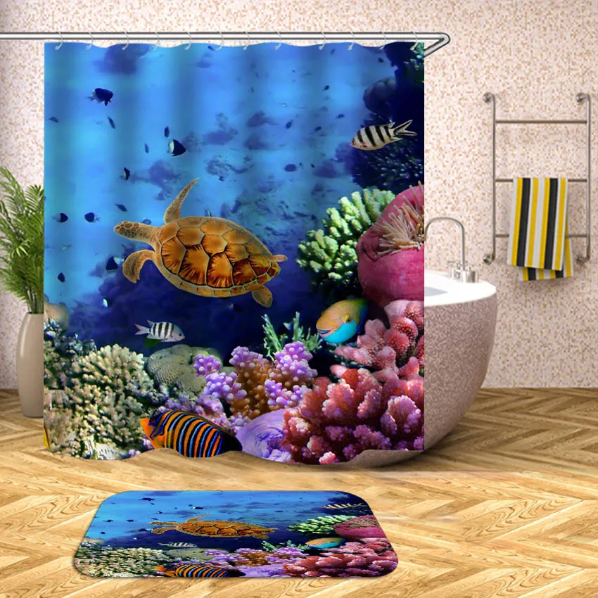 Тропическая рыба занавеска для душа подводная черепаха Водонепроницаемая занавеска для ванной s для ванной ванны купальная крышка большой широкий 12 шт. крючки