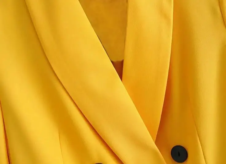 Bella Philosophy женский двубортный Блейзер офисный женский маленький костюм куртка для Отдыха Желтый Блейзер Свободное пальто уличная