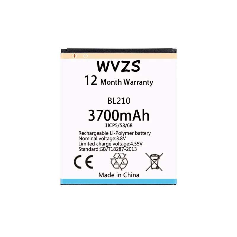 

wvzs 3700mAh li-Poplymer Battery BL210 For Lenovo A536 A606 S820 S820E A750E A770E A656 A766 A658T S650 Replacement Batteries