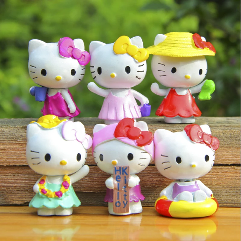 6pcs/set Creative Hello Kitty Anime Figure Doll Cartoon Animal Cat