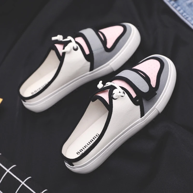 

2018 Summer New No Back Lazy Female Korean Version Of The Wild Canvas Shoes Female Half Tow Bag Shoes