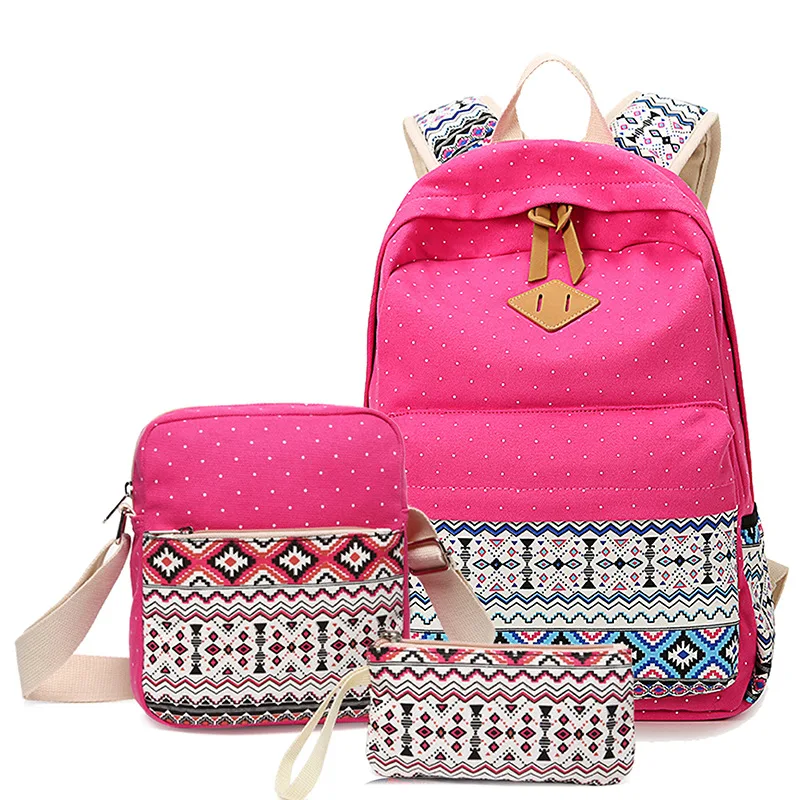AUGUR холст печати рюкзак для женщин школьные сумки для девочек-подростков милый черный комплект рюкзаки женские сумки Mochila1807 - Цвет: Rose 3 bags