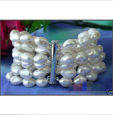 

p1564 6ROW 14MM WHITE BAROQUE FW CULTURED PEARL BRACELETNoble style Natural Fine jewe Fast (D) SHIPPING