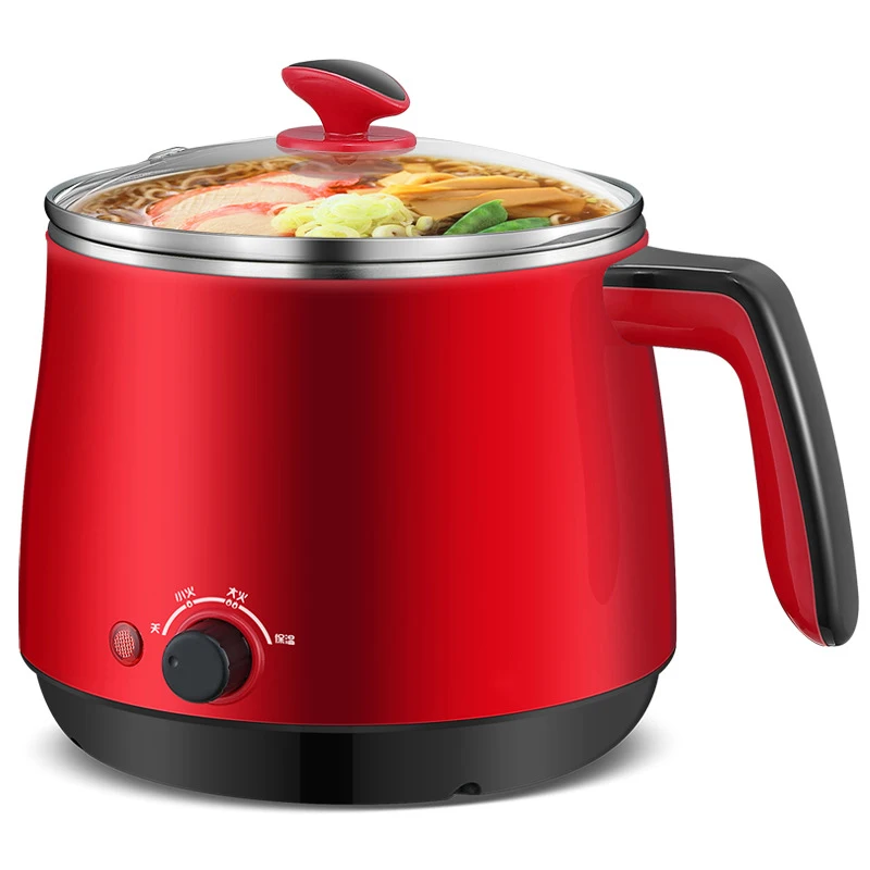 Бытовой Электрический горшок для приготовления пищи красного цвета 600 Вт электрическая плита бойлер для воды Кухонная машина с верхней пароваркой - Цвет: Without Steamer