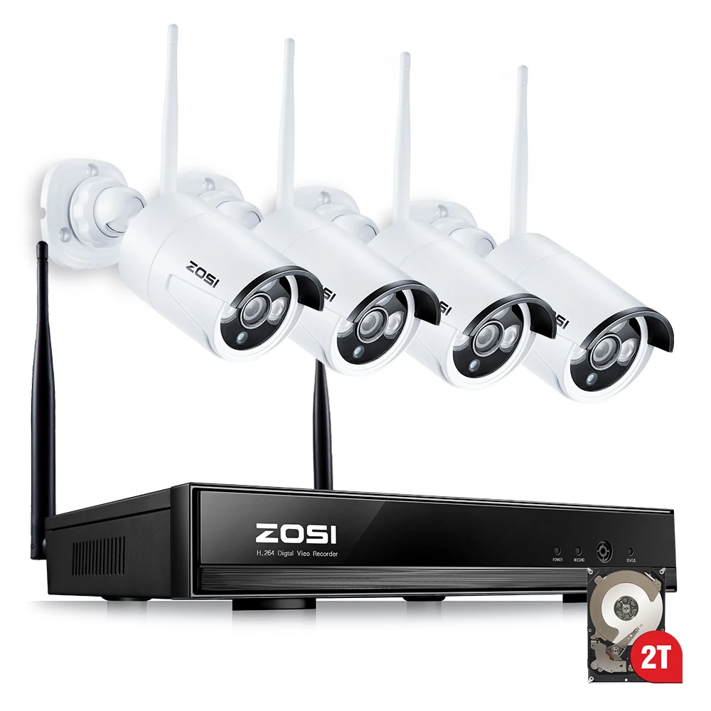 ZOSI 1.3MP CCTV System 960P 4CH HD Wireless NVR kit 2TB HDD Outdoor IR Night Vision IP Wifi Camera Security System Surveillance