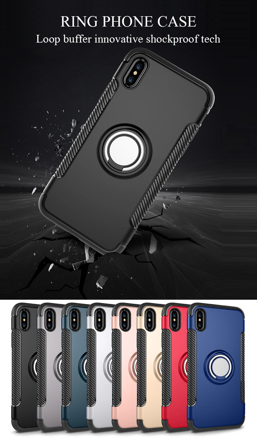 PORTEFEUILLE shockproof armor case for iphone  6 7 8 plus 5 x XR XS MAX luxury metal aluminum bumper cover with ring accessories (2)
