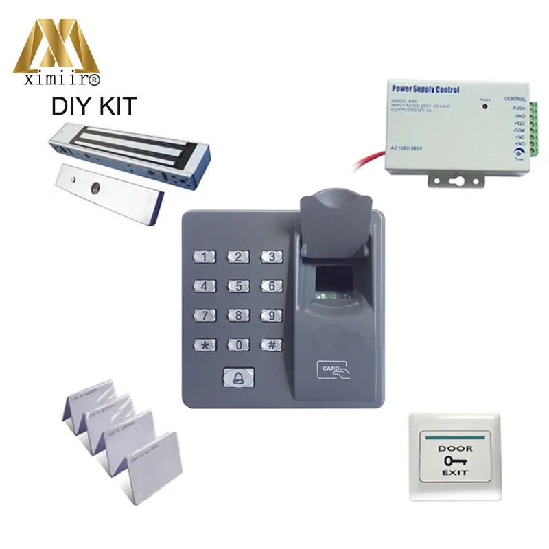 

Biometric X6 standalone fingerprint and ID card access control with 180kg EM lock 12V3A power supply plastic exit button ID key