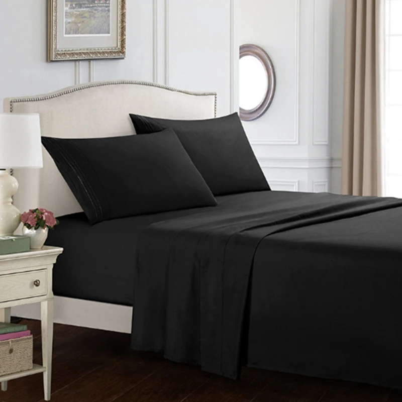 

Home Textile Bedding Sanding Sheets Three-Piece Bed Pillowcases Bed Sheet Bedding Set Solid Color Bed Black Skin Friendly Fabr