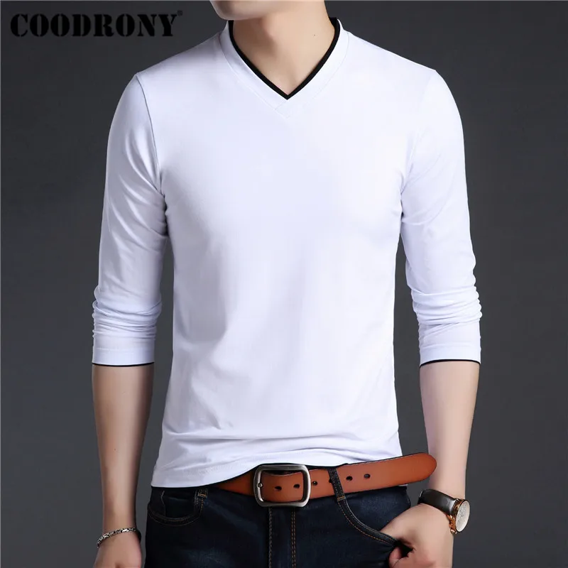 

COODRONY Brand T Shirt Men Cotton Tee Shirt Homme Streetwear Fashion V-Neck Top Tshirt Men Clothes 2019 Autumn T-Shirt Men 95025