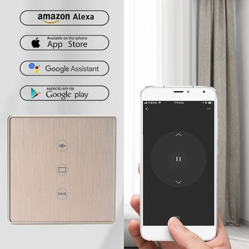 

Wi-Fi curtain switch EU Glass Panel smart mobile control via Tuya app Work with Amazon Alexa Google home for smart home