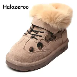 Halozeroo зимние детские меховые зимние сапоги для девочек детские леопардовые теплые сапоги детские сапоги из натуральной кожи для мальчиков
