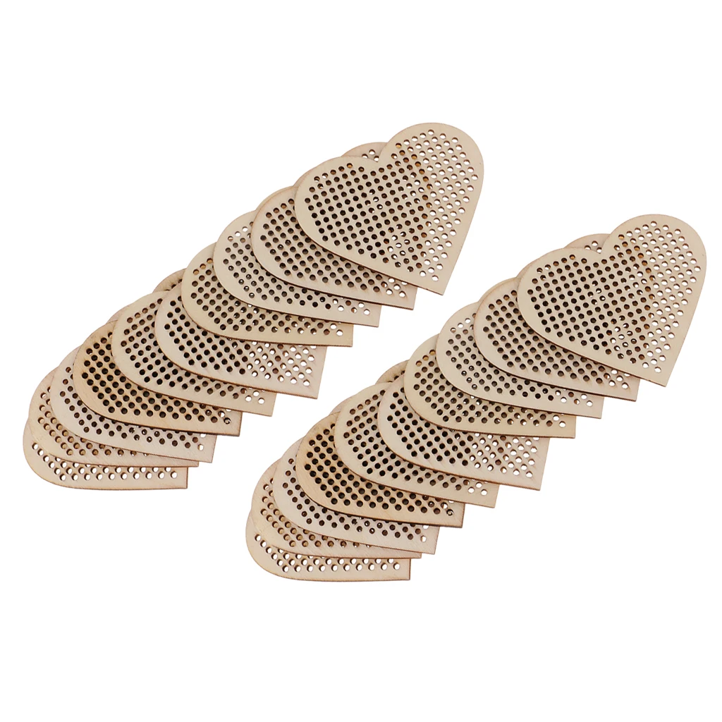 20pcs Oval Round Heart Wooden Cross Stitch Pendant Natural Wooden Embellishment DIY Jewelry Making Craft Wood Charms