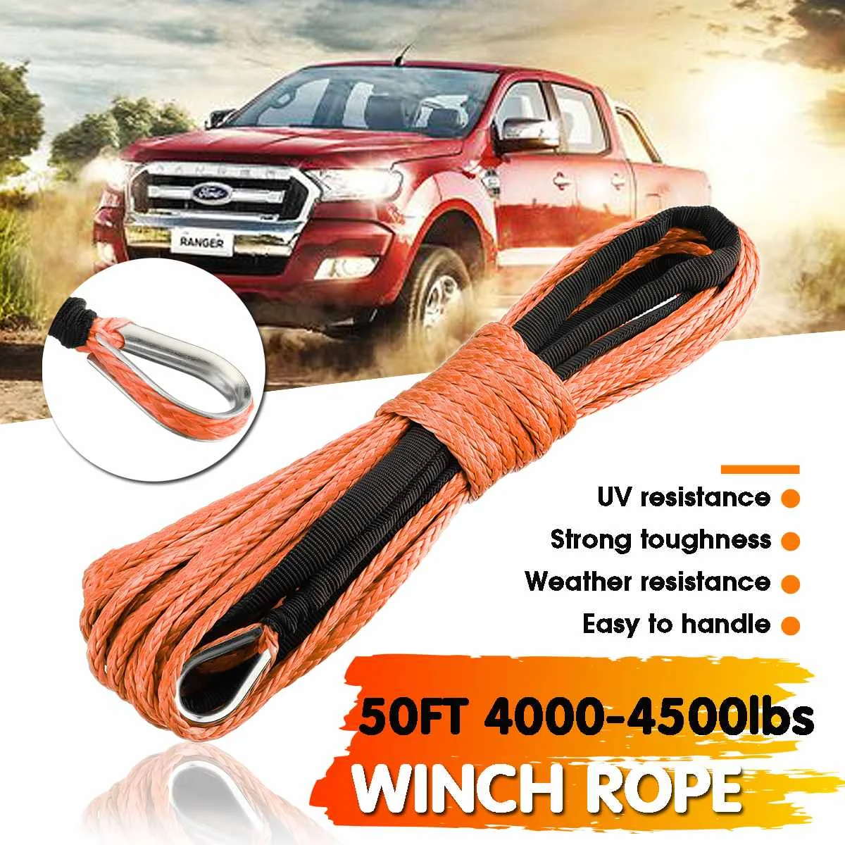 Autoleader 3/16 ''x 'الاصطناعية الألياف ونش خط كابل حبل 7700 + LBs + غمد للمركبة UTV 5.5 مللي متر * 15 m الاصطناعية