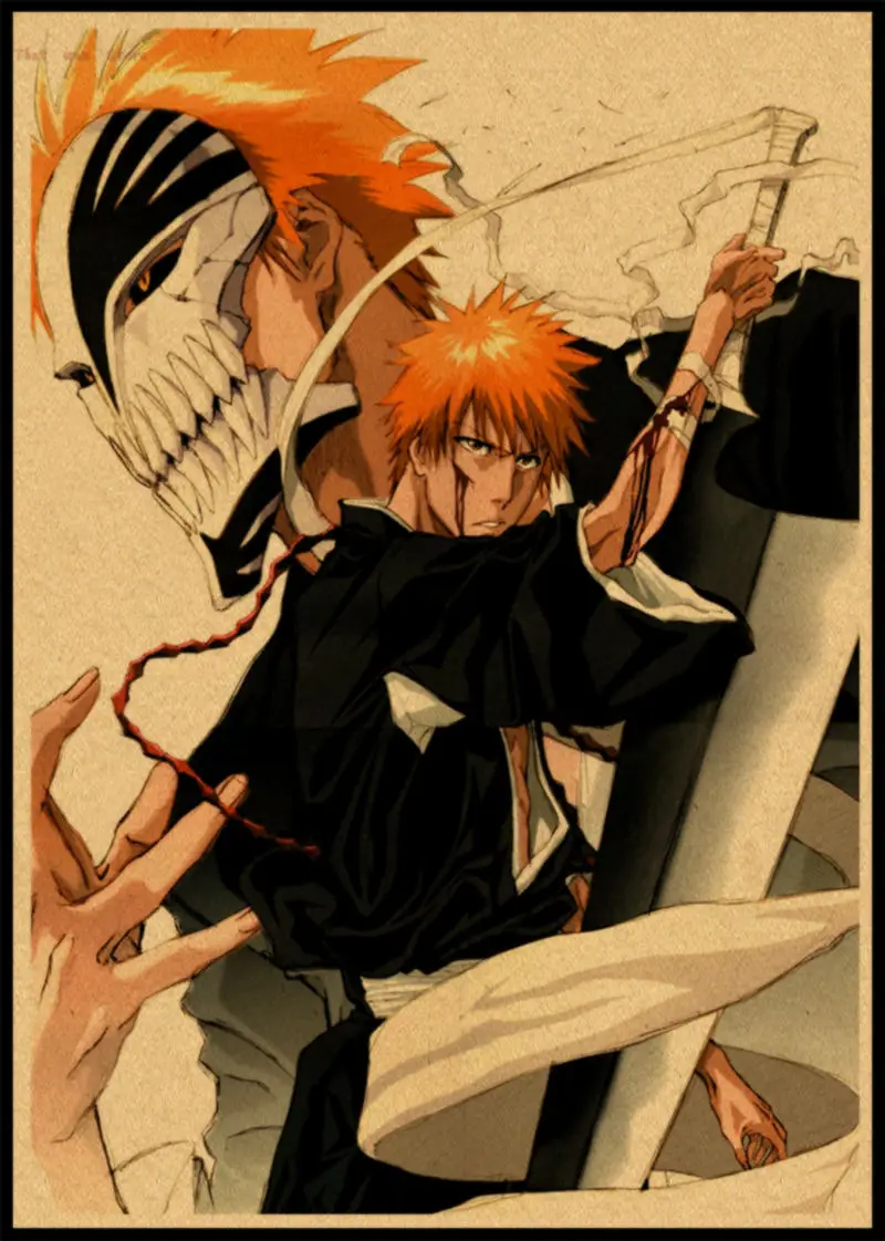 BLEACH Kurosaki ichigo Kuchiki Rukia стикер на стену плакат из крафт-бумаги японского аниме 42*30 см без рамки