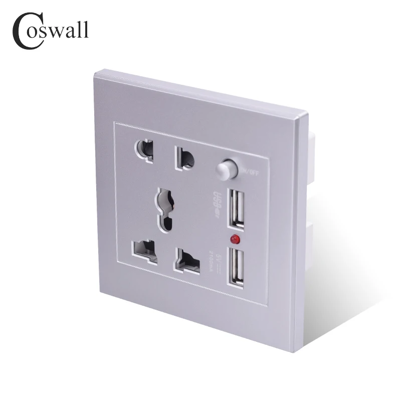 Coswall Универсальный стандартный настенный разъем питания двойной переключатель usb порт для зарядки мобильного телефона 2.1A выход Светодиодный индикатор питания