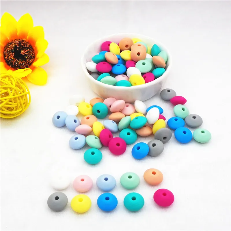 

Chenkai 100pcs 12x7mm BPA Free Silicone Lentil Beads DIY Baby Abacus Teether Pendant Pacifier Dummy Jewelry Toy Making Bead