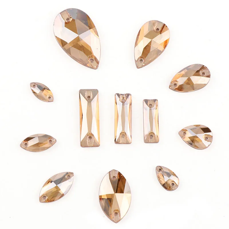 

36Pieces Mix Style Transparent Champagne Color Glass Crystal Silver Flatback Sew-on Rhinestone Beads Hand Made DIY For Garment
