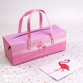 

100pcs Pink Flamingo Paper Box With Handle Cake Box Bakery Packaging Box Birthday Wedding Party Decor ZA6732