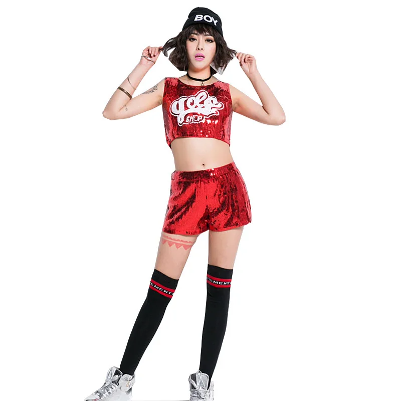 Ceny Songyuexia kobieta nowe cekiny cheerleaderek kostiumy do tańca piosenkarka nowoczesne hip hop kostiumy do tańca jazzowego kobiet cekiny DJ kostiumy