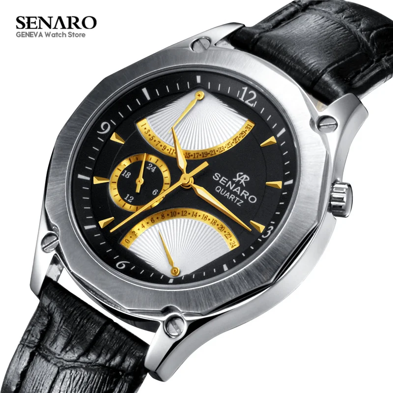 

Men Watches Top Brand Luxury Brown Cowhide Leather 316L Stainless Steel Case Quart Wristwatches Male Watch orologio relojes S44