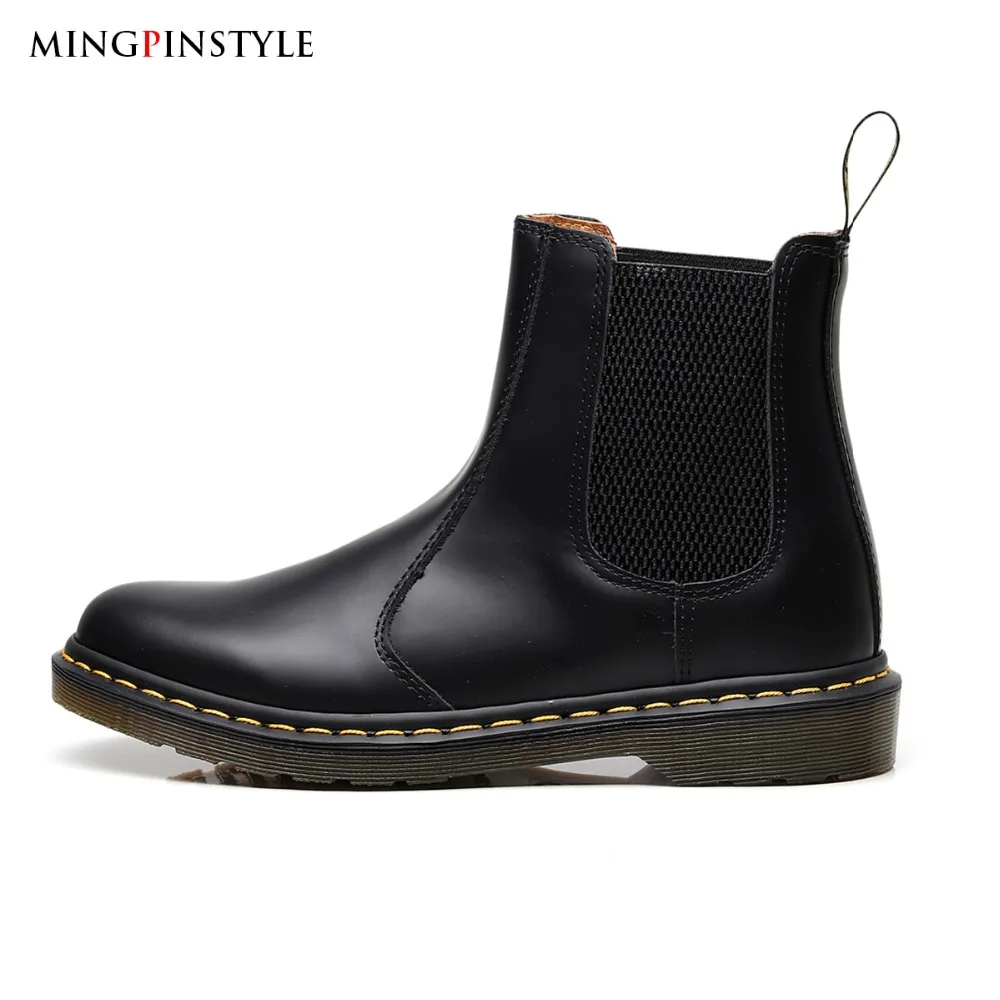 

MINGPINSTYLE Brand Men Boots Leather Oxford Chelsea Boots Doc Martins Winter Man Women Ankle Boots High Top Shoes Big Size 35-46