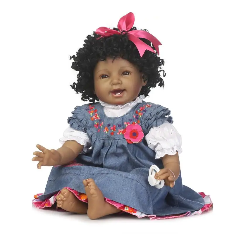 

silicone reborn dolls lifelike baby dolls vinyl babies doll hot-selling 22inch fashion 55cm African kids Doll Princess Dress