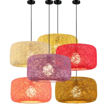 

Bamboo personality lantern pendant light for living room bedroom dining room light bulb woven ball rattan Art pendant lamps ZA
