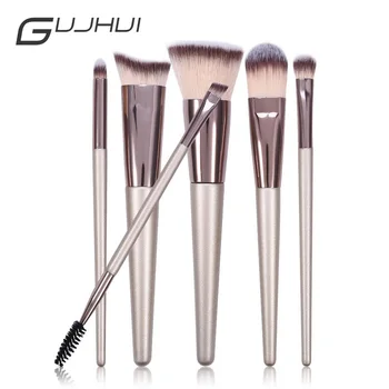 

GUJHUI Cosmetic Brush for Eyelashes Eyebrow Highlighter Eyeshadow Champagne Gold Professional Natural Hair Makeup Brushes Set