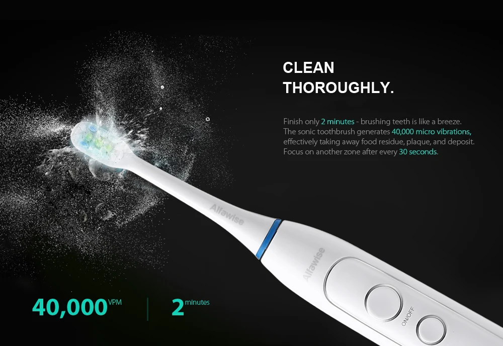 Alfawise RST2056 Sonic Electric Toothbrush Intelligent 2-min Timing with 3 Brush Heads