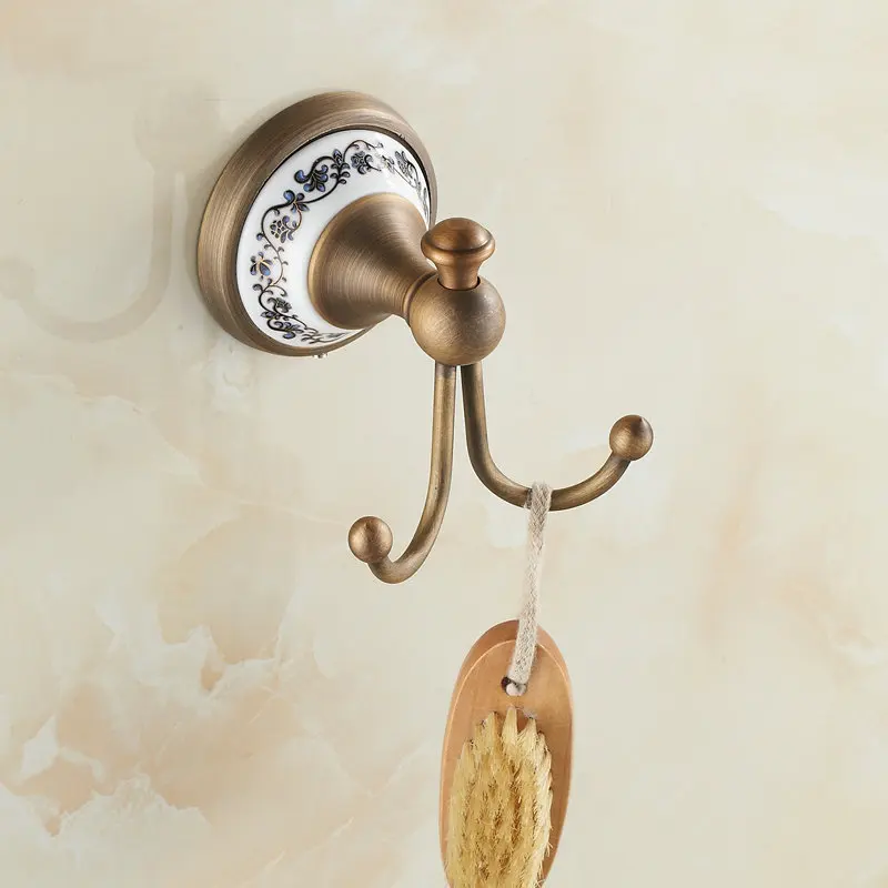 Antique Porcelain Brass Clothes Hook Wall Mounted Bathroom Accessories