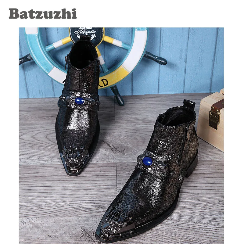 Batzuzhi/роскошные мужские ботинки черные кожаные Модельные ботильоны с