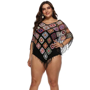 

BLINGSTORY Vintage Manual Crochet Flowers Hollowed Out Tassels Sweater Irregular Large Pullovers Female XXL OYD811