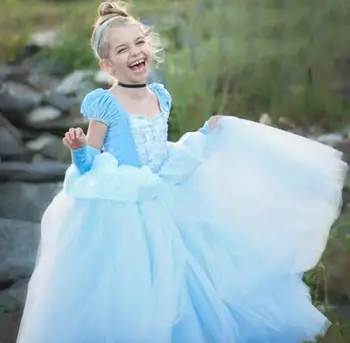 

long ball gowns children role-play costume princess cinderella girls dress up costumes Party Vestidos Free oversleeve