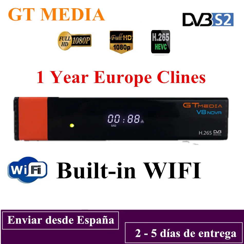 

1 Year Europe Cline Genuine GTMedia V8 Nova Built-in WiFi DVB-S2 FTA Satellite Receiver Full HD Support Powervu Biss key Decoder