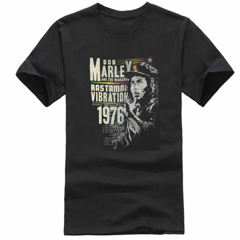 ボブ マーリーラスタマン振動 76 メンズ黒 Tシャツ新公式レゲエ音楽送料無料夏のファッション T Shirts Aliexpress