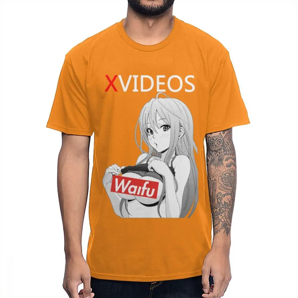 Новое поступление, XVideo, Сексуальная футболка с аниме Ahegao Waifu, хлопок, Круглый ворот, футболка большого размера - Цвет: Оранжевый