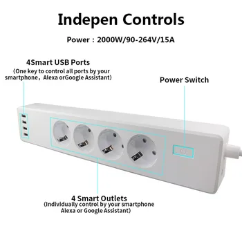 

WiFi Smart Power Strip,Intelligent Plug,Wireless Timer,Remote Control by Smartphone for Android/iOS/Google Home/Amazon Alexa