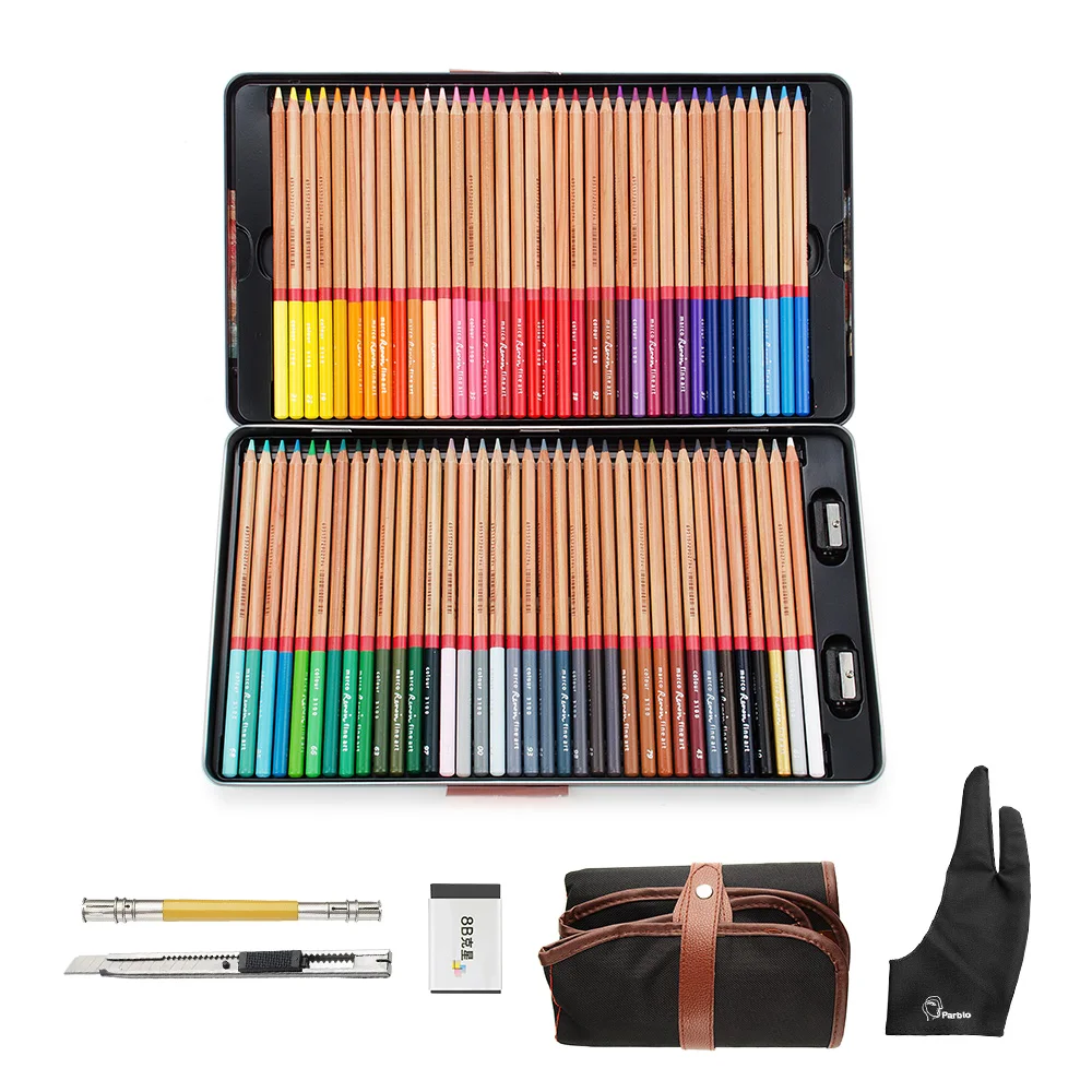 

Marco Renoir fine art professional Oily Colored pencils 72 Color with Carry bag and Two-finger Glove