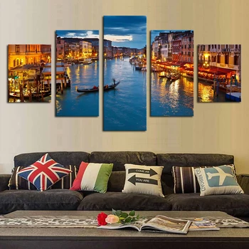 

Framed 5 Panels Venice Watertown Scenery Canvas Print Painting Modern Canvas Wall Art for Wall Pcture Home Decor Artwork