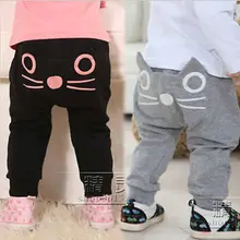 Штаны для маленьких мальчиков и девочек с милым котиком; теплая одежда из хлопка; брюки; штаны-шаровары; одежда для детей 3-24 месяцев