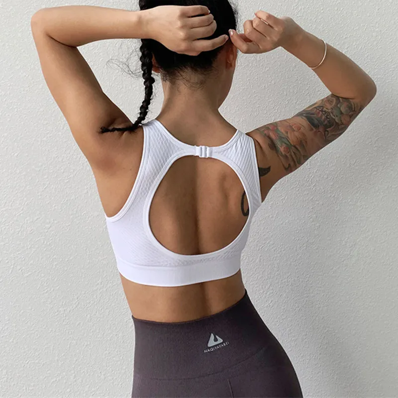 

CretKoav Women Back Buckle Sports Bra Tops High Impact For Fitness Seamless Yoga Running Bra Tank Tops Sports Push Up Bra Women