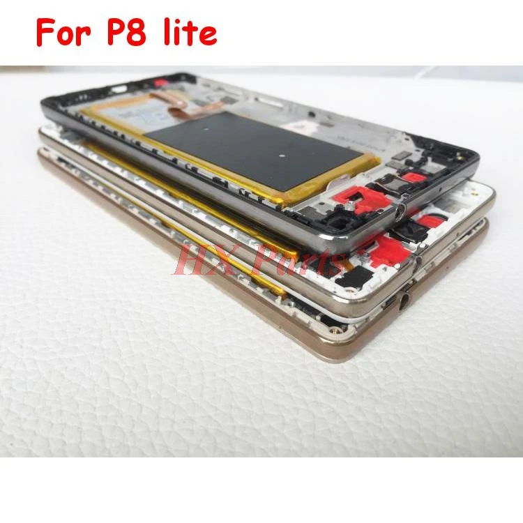 

LCD Back Faceplate For Huawei P8 lite Front Frame Housing Middle Bezel Chassis With Side Buttons + Sticker Glue